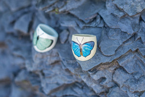 Δαχτυλίδι βάσης ξύλινο, μπλε πεταλούδα